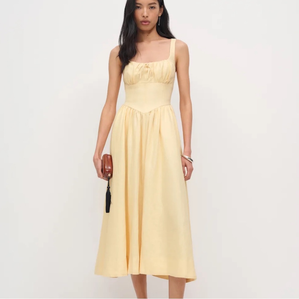 NWT Reformation Baila Linen Dress Yellow Parmesan